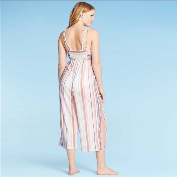 XHILARATION Striped Cropped Coverup Jumpsuit  - Picture 7 of 9